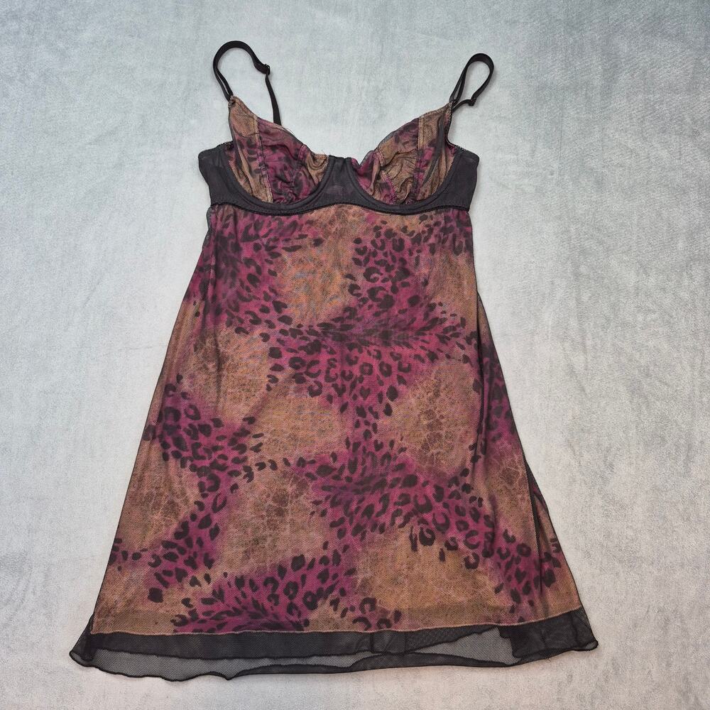 Victorias Secret Animal Print MicroMesh Vintage Bustier Slip Camisole Lingerie L